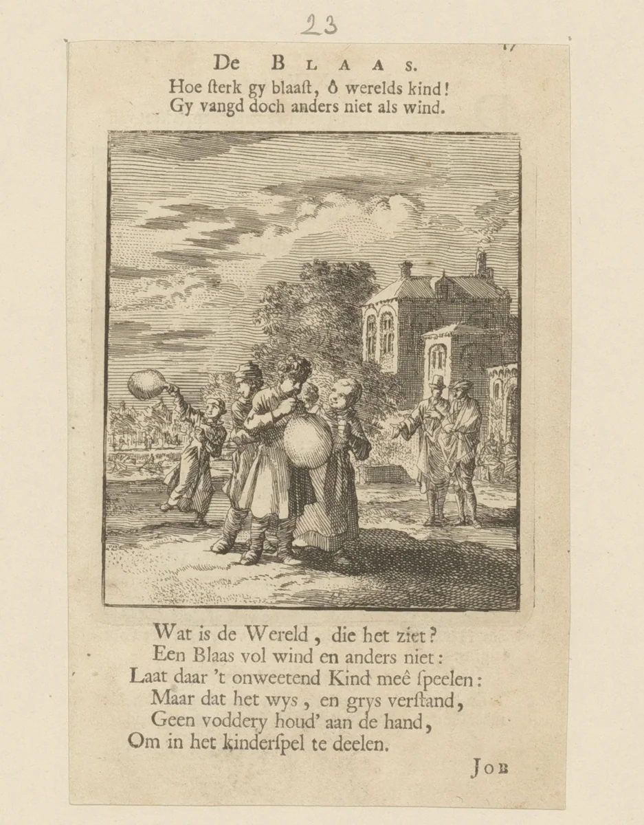 Kinderen spelend met een varkensblaas by Jan Luyken, print, 1712