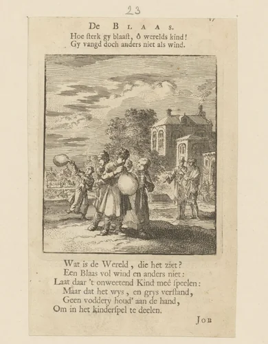 Kinderen spelend met een varkensblaas by Jan Luyken, print, 1712