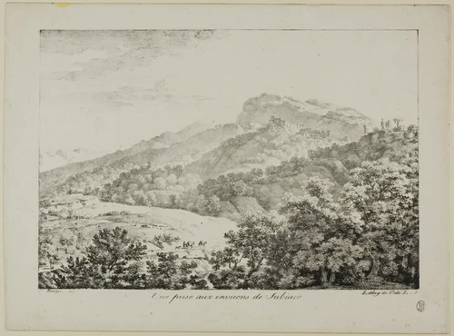 View Taken in the Region of Subiaco, from Views of Italy by Constant Bourgeois, print, 1818