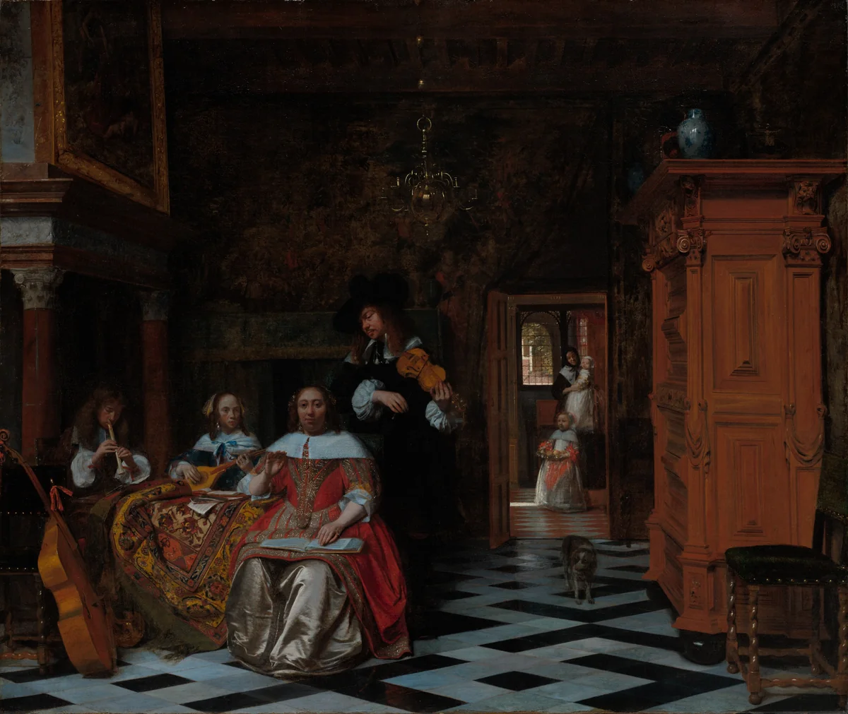 Portrait of a Family Playing Music by Pieter de Hooch, painting, 1663