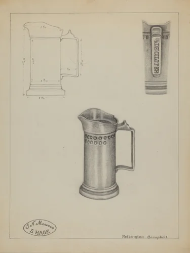 Pewter Pitcher by Rollington Campbell, index of american design, 1936