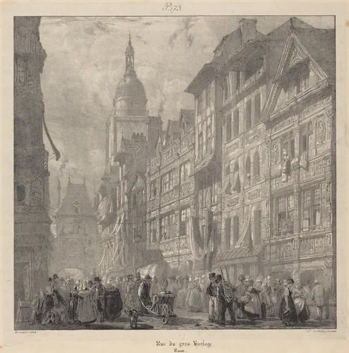 Rue du gros-horloge, Rouen by Richard Parkes Bonington, print, 1824