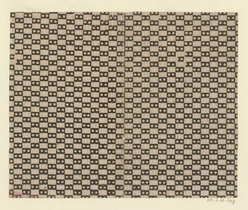 Blad met schaakbordpatroon van blokken met stippen en strepen by anonymous, print, 1750-1900