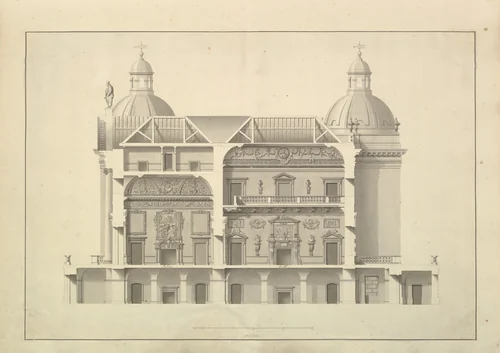 Transverse Section, Houghton Hall, Norfolk by Isaac Ware, drawing, 1735
