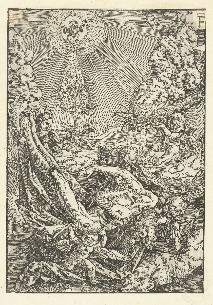 Lichaam van Christus door engelen naar hemel gedragen by Unknown, print, 1515-1517