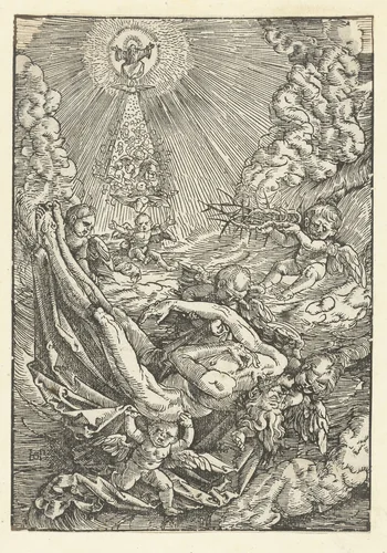 Lichaam van Christus door engelen naar hemel gedragen by Unknown, print, 1515-1517