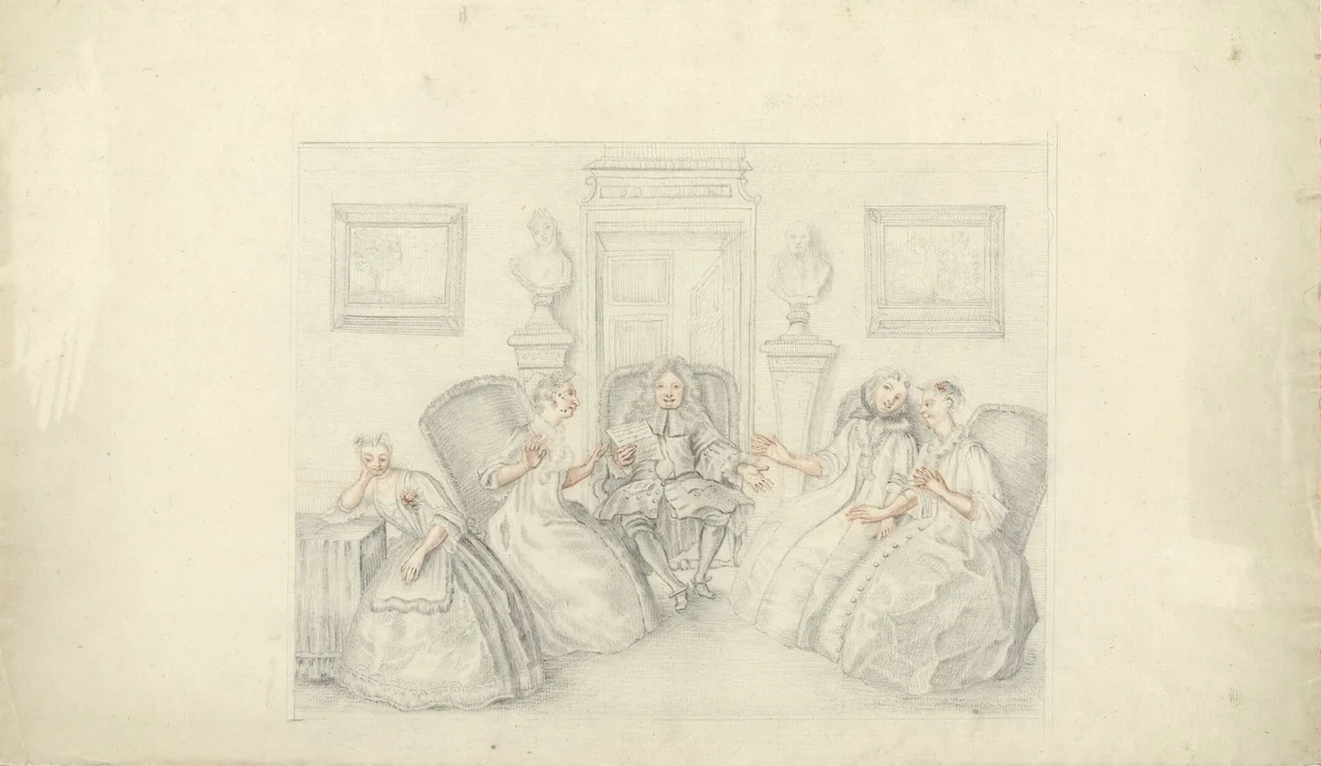 ''Les Femmes savantes'' after Charles Coypel by anonymous, drawing, 1726-1800