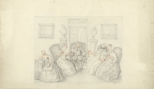 ''Les Femmes savantes'' after Charles Coypel by anonymous, drawing, 1726-1800