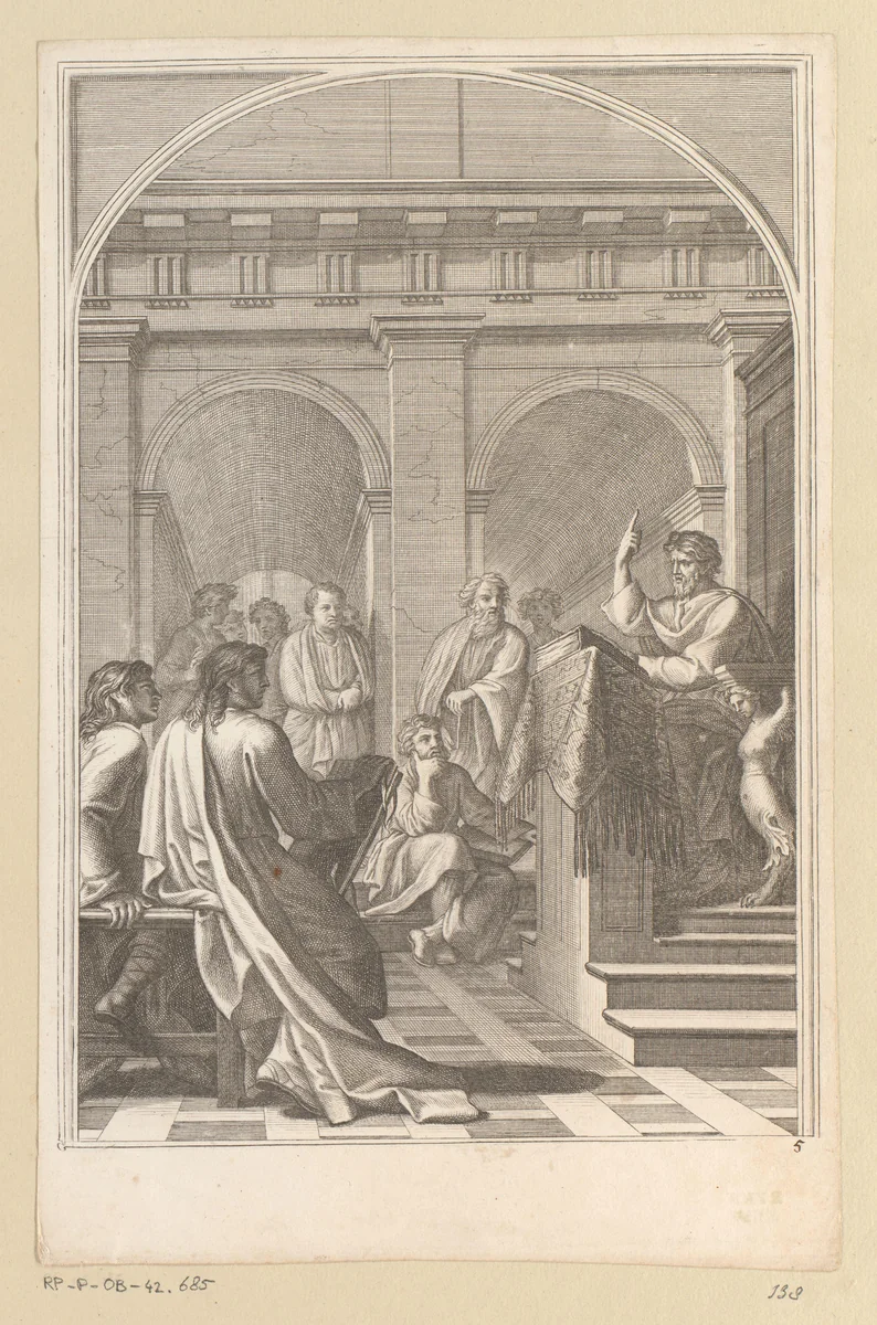 Heilige Bruno onderwijst theologie in Reims by François Chauveau, print, 1623-1676