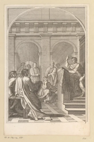 Heilige Bruno onderwijst theologie in Reims by François Chauveau, print, 1623-1676