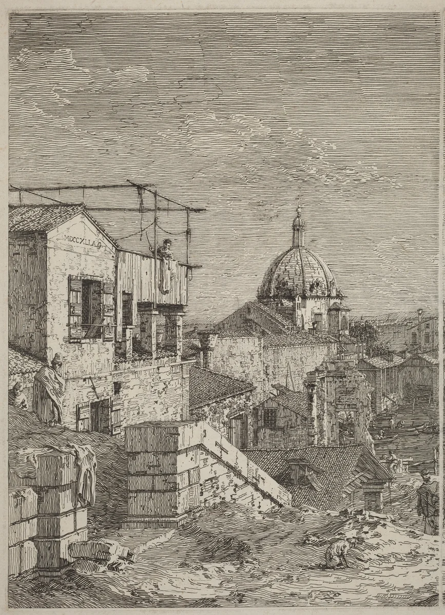 The House with the Inscription [left] by Canaletto, print, 1741
