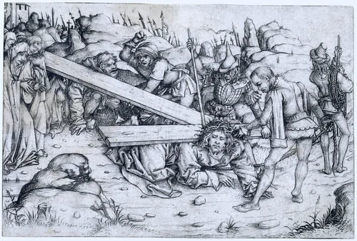 De kruisdraging by Meester van het Amsterdamse Kabinet, print, 1478-1482