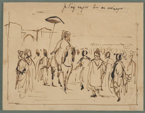 Study for "The Sultan of Morocco and His Entourage" by Eugène Delacroix, drawing, 1832-1833