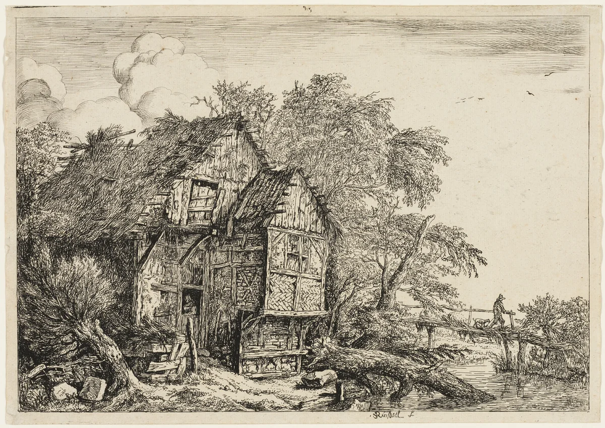 The Little Bridge by Jacob van Ruisdael, print, 1650-1682