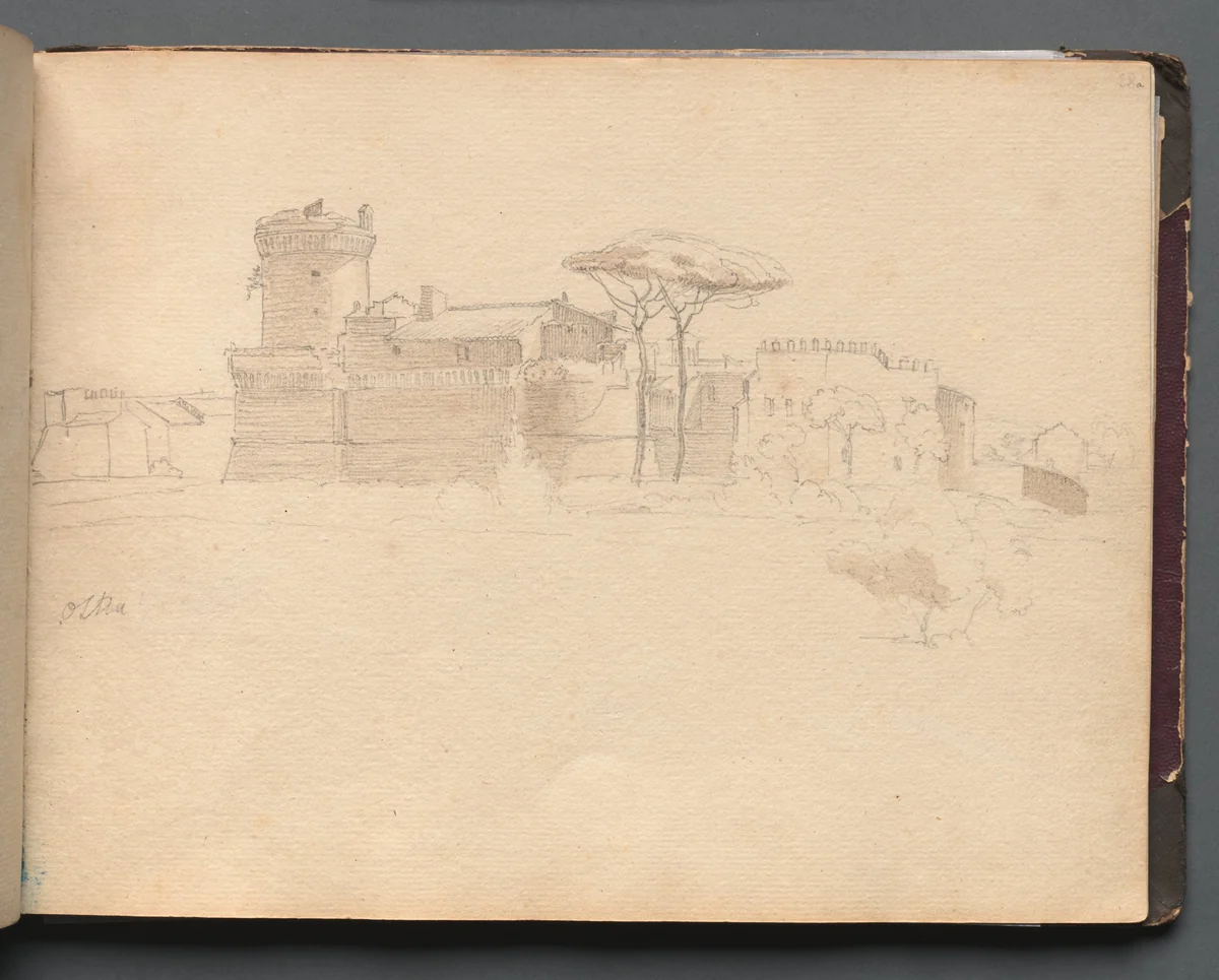 Album with Views of Rome and Surroundings, Landscape Studies, page 28a: "Ostia" by Franz Nadorp, book, 1830-1870