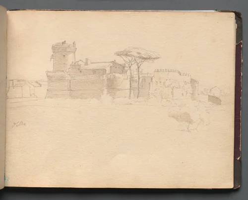 Album with Views of Rome and Surroundings, Landscape Studies, page 28a: "Ostia" by Franz Nadorp, book, 1830-1870