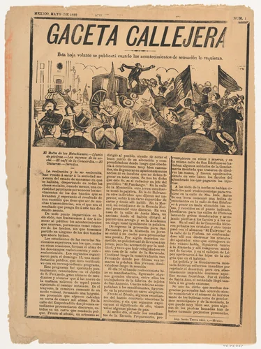 Page from the 'Gaceta Callejera' relating to the continuation of anti re-election riots by José Guadalupe Posada, print, 1892