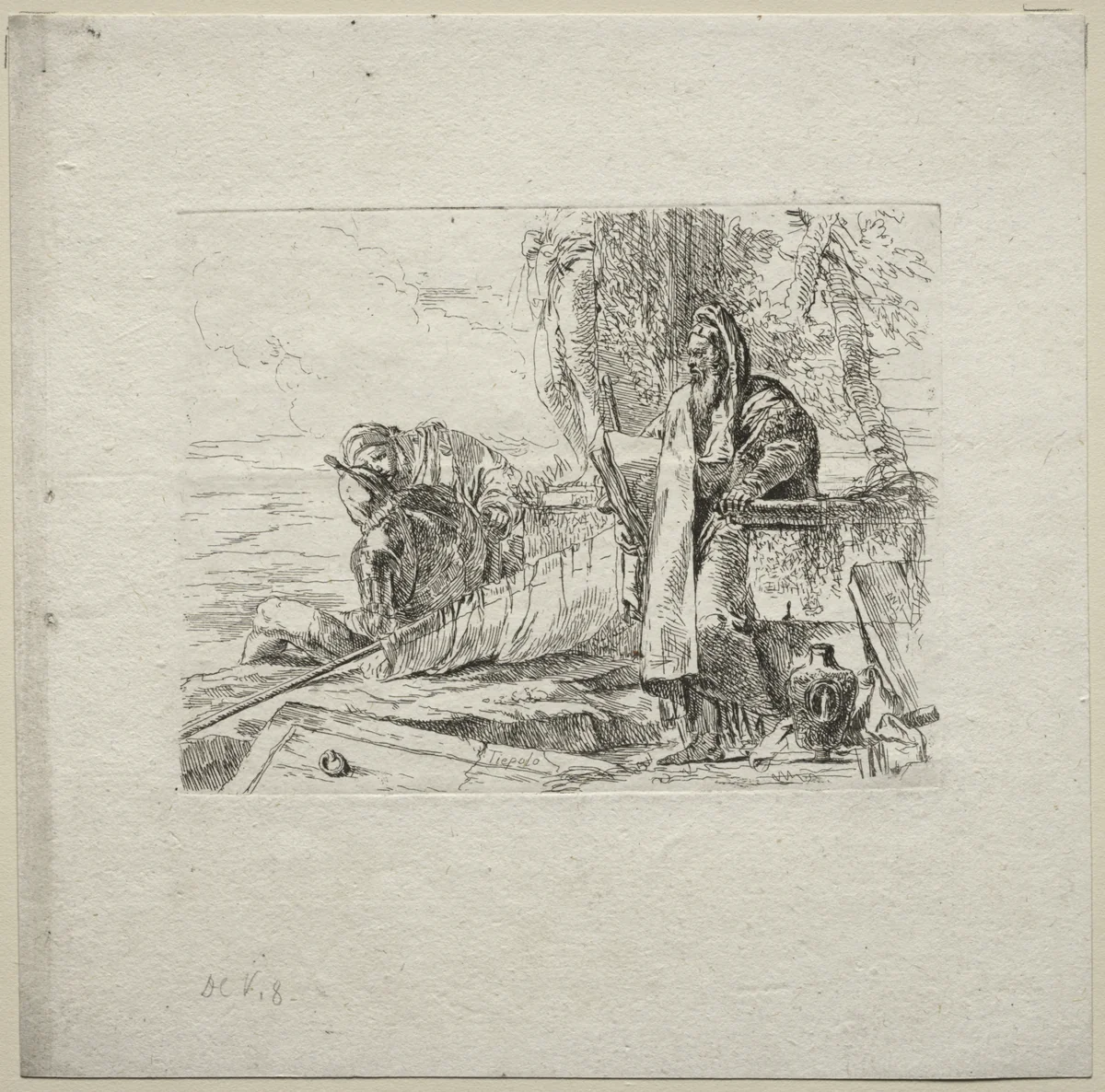 Various Caprices: The Philosopher Standing with Book by Giovanni Battista Tiepolo, print, 1730-1755