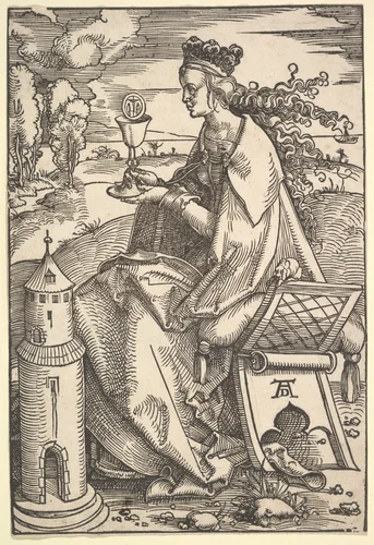 St. Barbara by Hans Baldung, print, 1500-1510