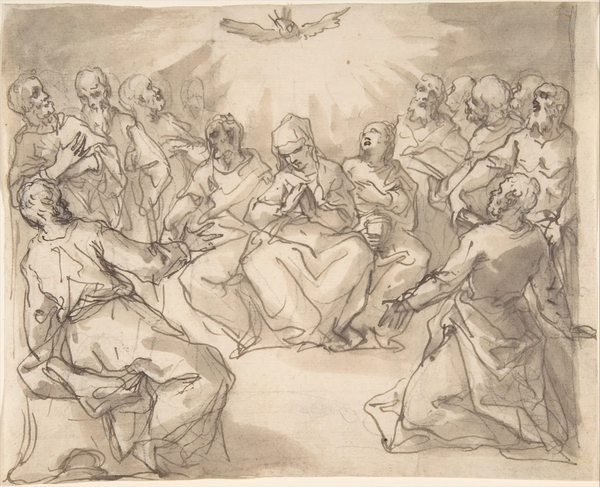The Descent of the Holy Ghost by Hans Rottenhammer, drawing, 1580-1625