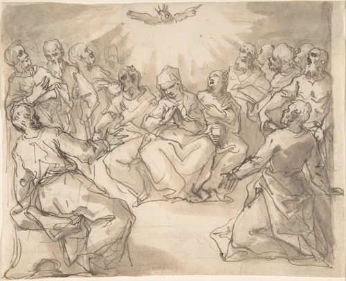 The Descent of the Holy Ghost by Hans Rottenhammer, drawing, 1580-1625