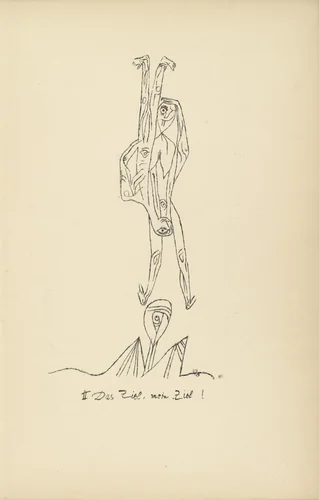 The Aim, My Aim! (plate facing page 22) from Potsdamer Platz oder Die Nächte des neuen Messias. Ekstatische Visionen (Potsdamer Platz or The Nights of the New Messiah. Ecstatic Visions) by Paul Klee, illustrated book, 1919