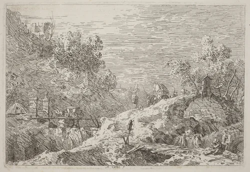 Mountain Landscape with Five Bridges by Canaletto, print, 1735-1746