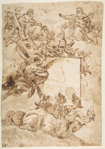 St. Michael Expurging Heresy by Pietro da Cortona, drawing, 1596-1669