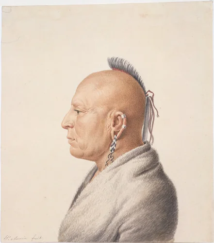 Osage Warrior by Charles Balthazar Julien Févret de Saint-Mémin, artwork, 1805-1807