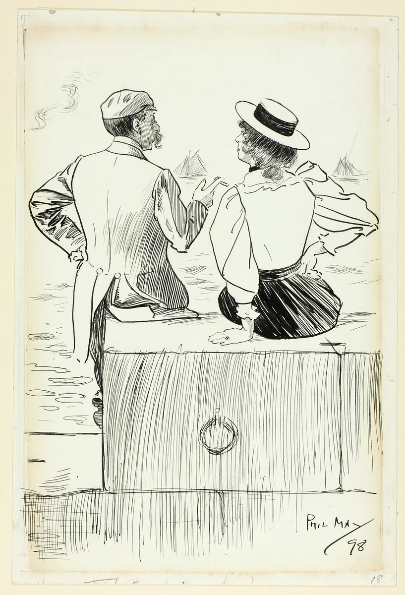 Man and Woman Sitting on Wharf by Philipp William May, drawing, 1898
