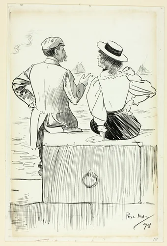 Man and Woman Sitting on Wharf by Philipp William May, drawing, 1898