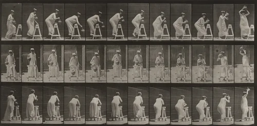 Plate Number 216. Bending to fill a water jar, placing it on head by Eadweard Muybridge, photograph, 1887