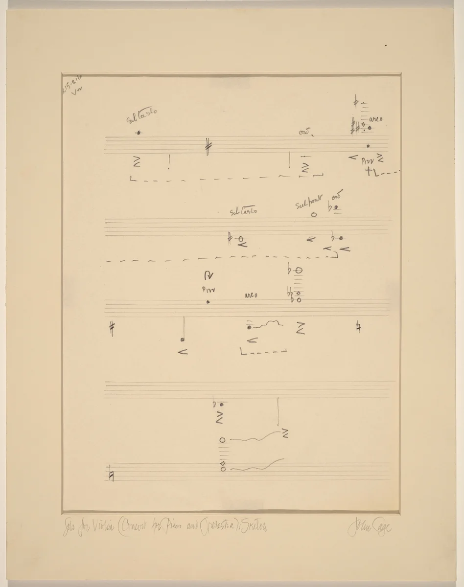 Solo for Violin (Concert for Piano and Orchestra): Sketch by John Cage, drawing, 1912-1992