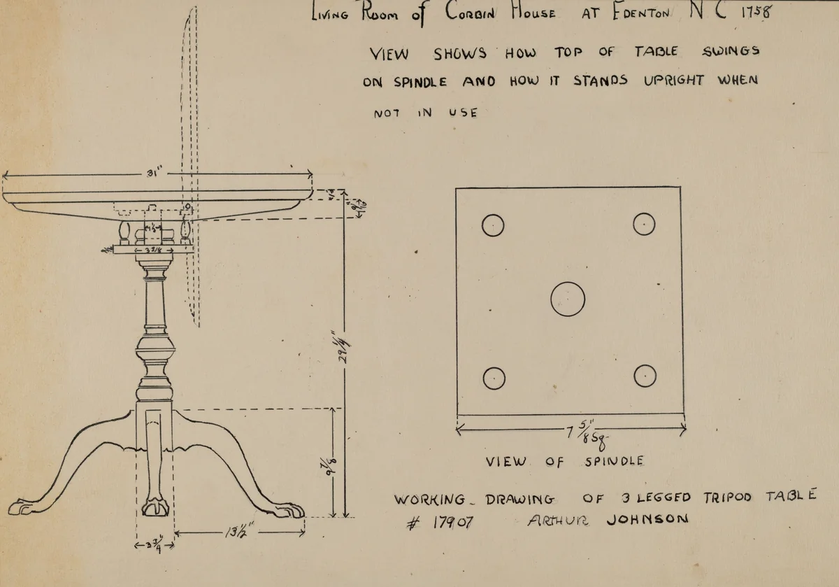 Tripod Table by Arthur Johnson, index of american design, 1936