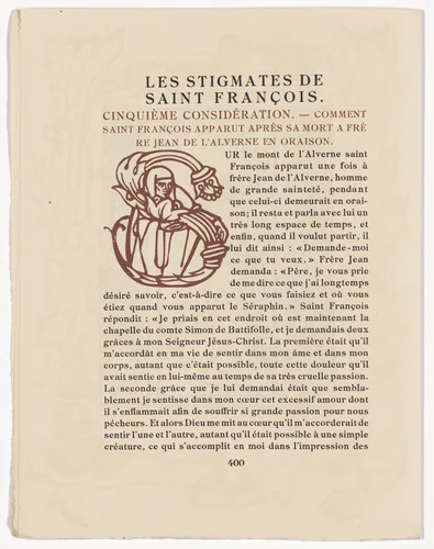 Pictorial initial (page 400) from Les Petites Fleurs de St. François (The Little Flowers of St. Francis) by Émile Bernard, illustrated book, 1928