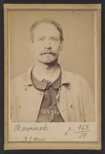 Ravinet. Gaston. 34 ans, né à Paris XIXe. Couvreur. Anarchiste. 1/3/94. by Alphonse Bertillon, photograph, 1894