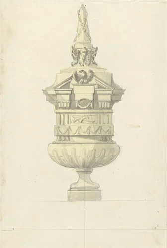 Siervaas bekroond met een gebroken timpaan by anonymous, drawing, 1700-1800