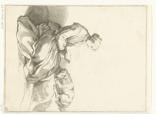 Lezende vrouw met hond by anonymous, print, 1679-1750