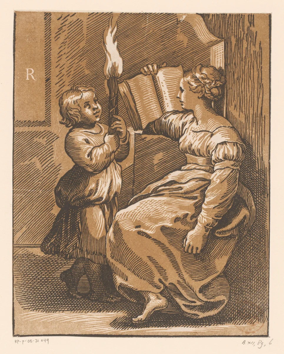 Lezende Sibille met kind by anonymous, print, 1516