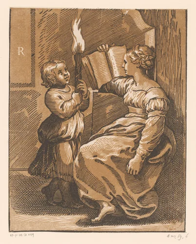 Lezende Sibille met kind by anonymous, print, 1516