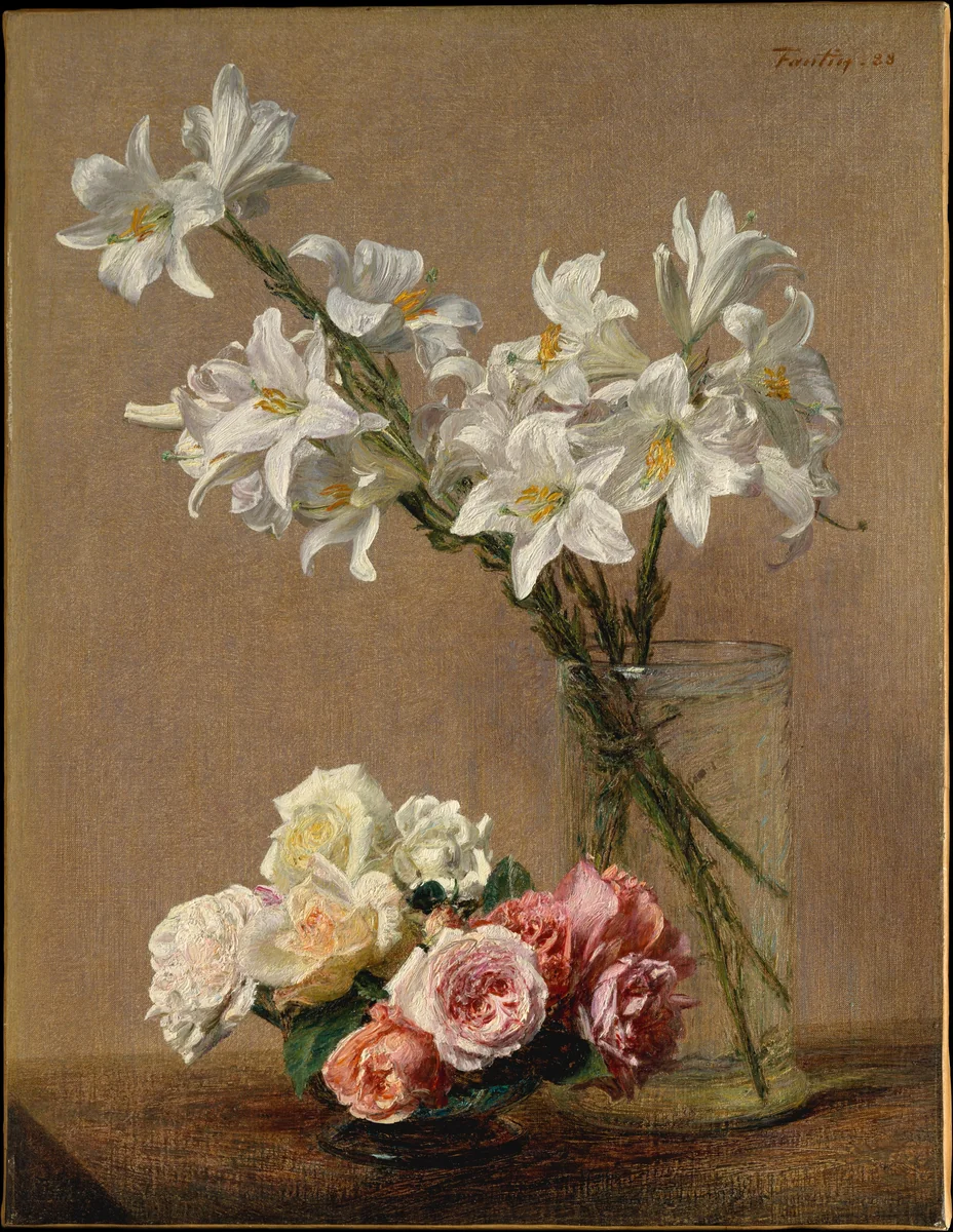 Roses and Lilies by Henri Fantin-Latour, painting, 1888