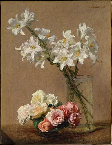 Roses and Lilies by Henri Fantin-Latour, painting, 1888