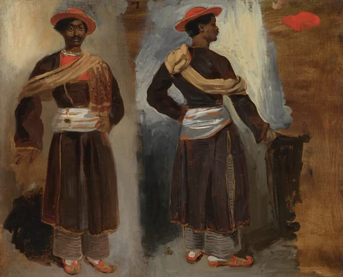 Two Studies of a Standing Indian from Calcutta by Eugène Delacroix, painting, 1823-1824