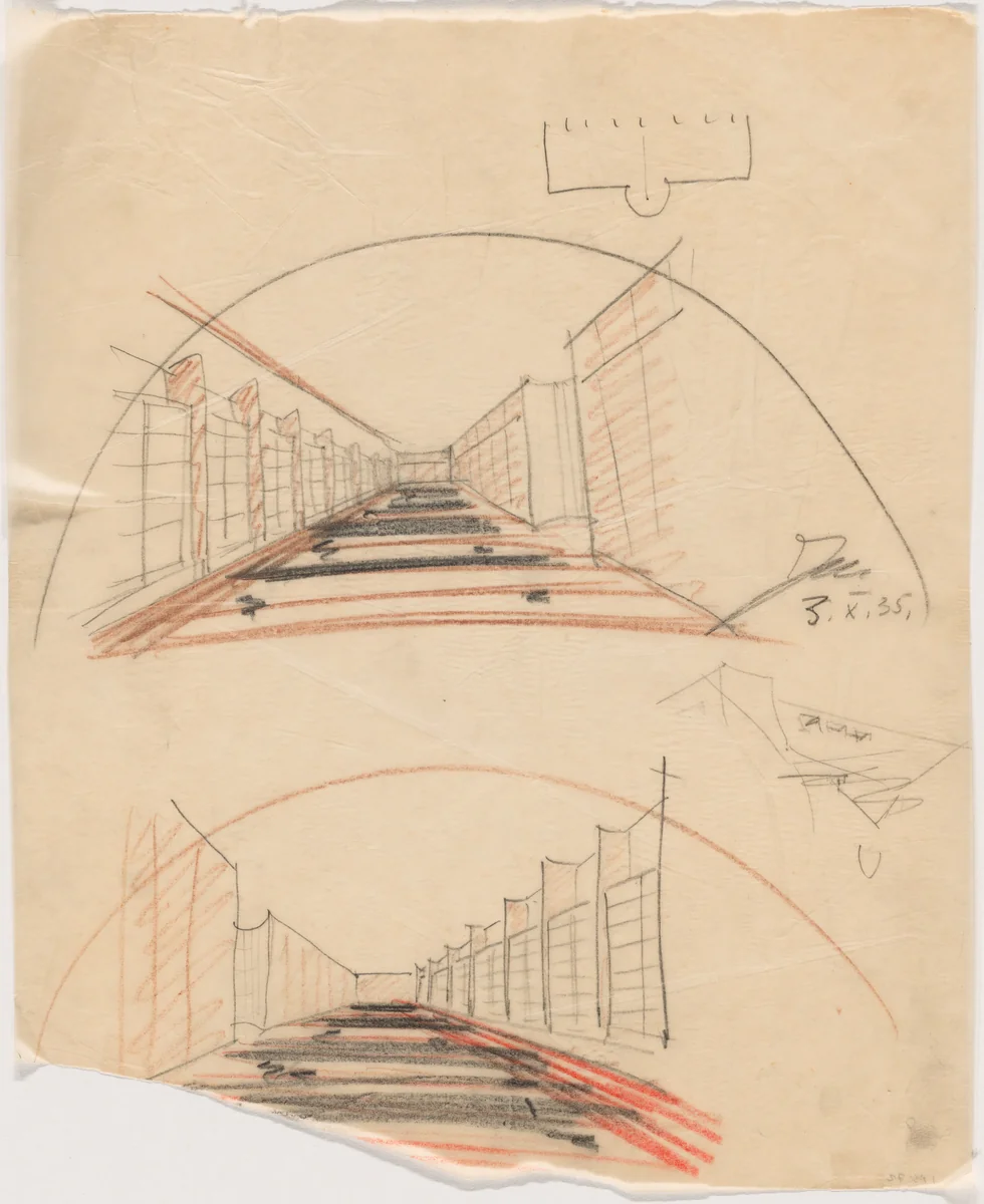 Library and Office Building of Salman Schocken, Jerusalem, Israel, Interior perspectives by Erich Mendelsohn, architecture, 1935