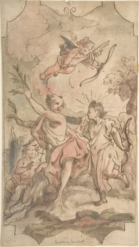 Apollo and Daphne: Design for a Wall or Ceiling Panel by anonymous, drawing, 1700-1800