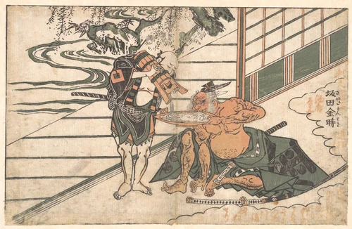 Legendary Strongman Sakata Kinpira (Kintoki) Drinking Sake by Ishikawa Toyonobu, print, 1740-1760