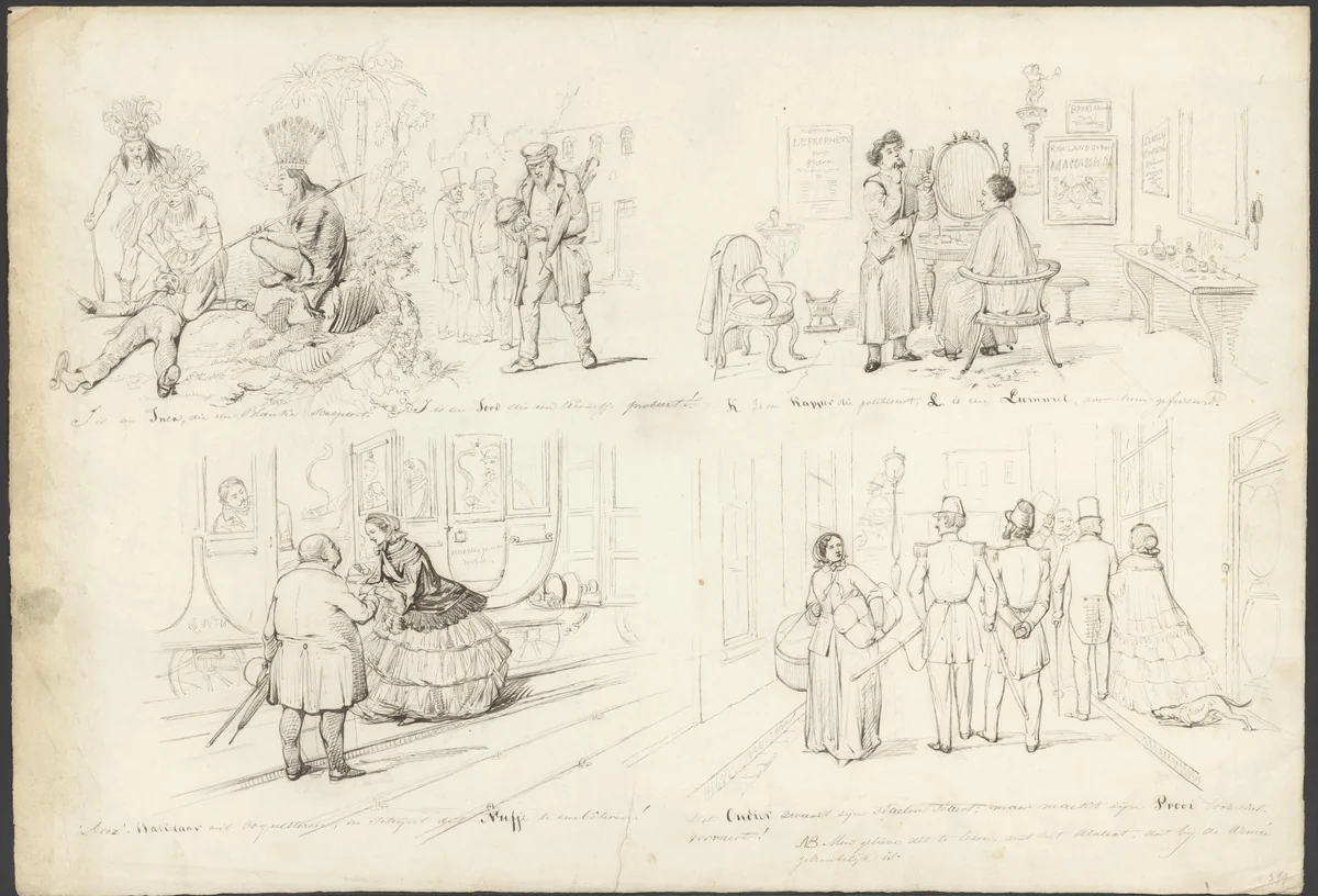 Voorstellingen bij de letters I, J, K, M, N, O en P by Karel Frederik Bombled, drawing, 1864-1902