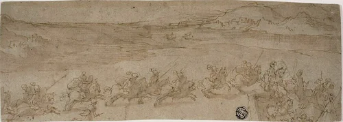 Horsemen on the Shore by Bernardo Castello, drawing, 1615-1620