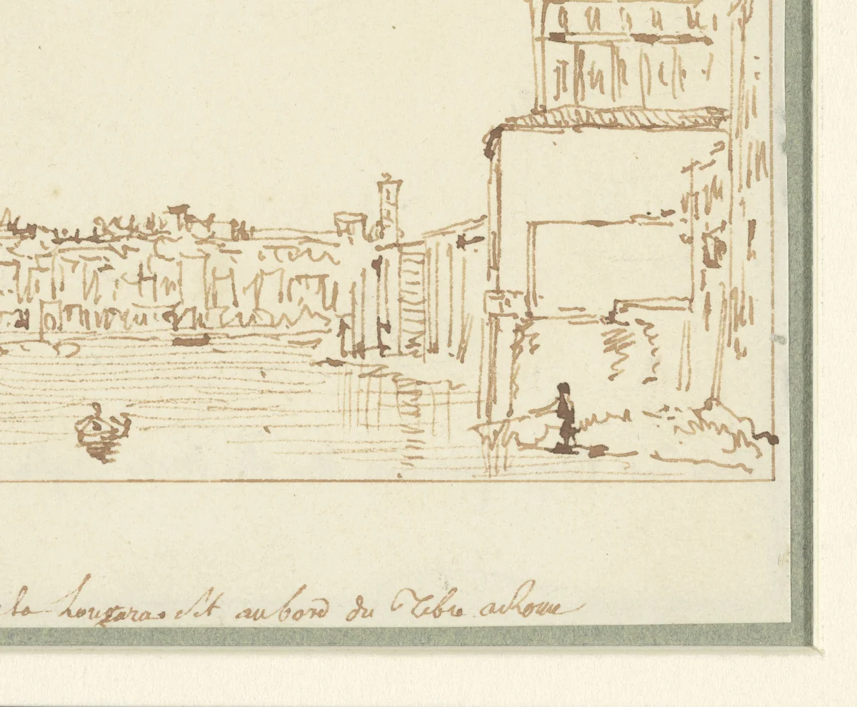 Gezicht op de Tiber in Rome bij de Longara by Victor Jean Nicolle, drawing, 1787-1811