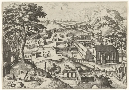 Landschap met de heilige Hieronymus by Johannes of Lucas van Doetechum, print, 1560-1564